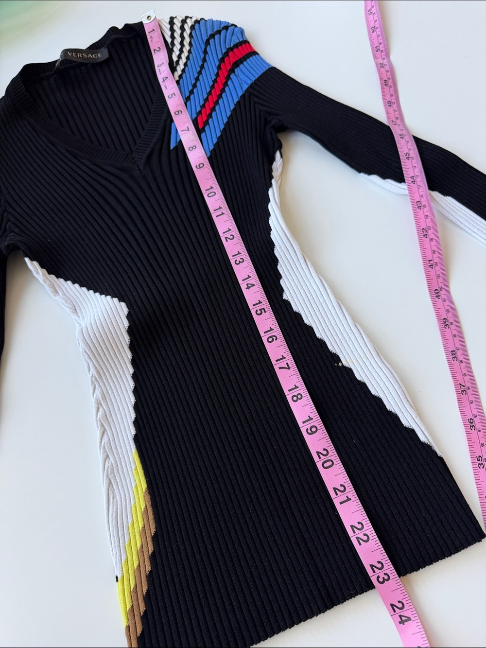 Versace Color Block Ribbed Knit V-Neck S/M - Picture 5 of 10